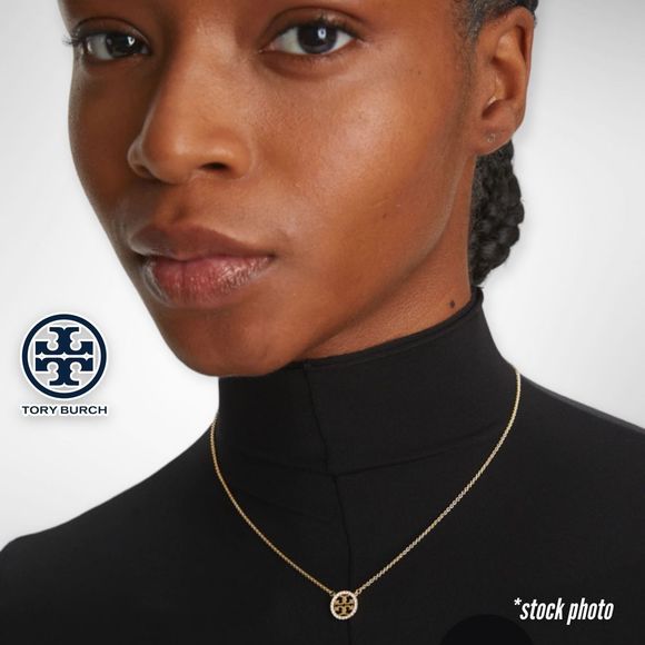 NWT Tory Burch Miller Pavé Logo Set - 18k Gold Plated Necklace & Earrings $196 - Picture 3 of 12